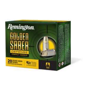 Remington Ammunition 27613 Golden Saber Defense 9mm Luger 124 gr Brass Jacket Hollow Point 20 Per Box/ 25 Case