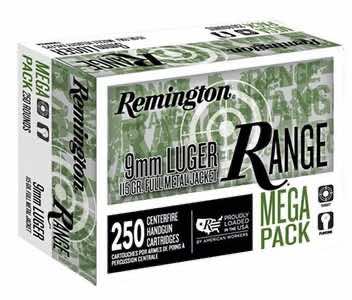 Remington Ammunition R23965 Range Mega Pack 9mm Luger 115 gr Full Metal Jacket 250 Per Box/ 4 Case