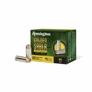 Remington Ammunition R21370 Golden Saber Defense 10mm Auto 180 gr Brass Jacket Hollow Point 20 Per Box/ 25 Case