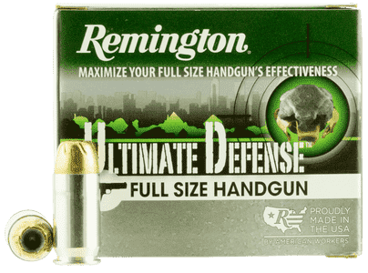 Remington Ammunition 28971 Ultimate Defense Full Size Handgun 45 ACP 185 gr Brass Jacket Hollow Point 20 Per Box/ 25 Case