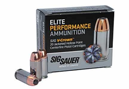 Sig Sauer E45AP050 Elite Performance 45ACP 185gr V-Crown Jacketed Hollow Point 50 Per Box/10 Case