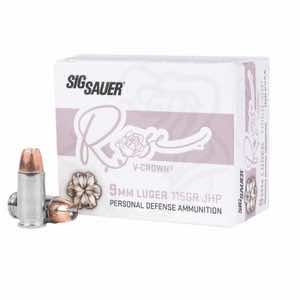 Sig Sauer E9MMA1ROSE20 Rose 9mmLuger 115gr V-Crown Jacketed Hollow Point 20 Per Box/10 Case