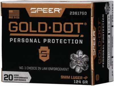 Speer 23617GD Gold Dot Personal Protection 9mmLuger+P 124gr Hollow Point 20 Per Box/10 Case