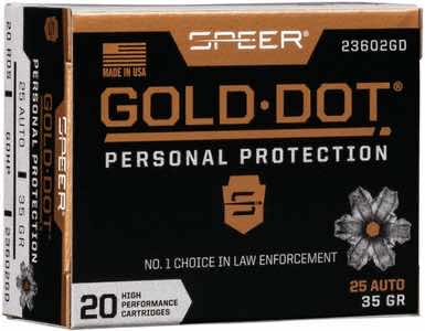 Speer 23602GD Gold Dot Personal Protection 25ACP 35gr Hollow Point 20 Per Box/10 Case