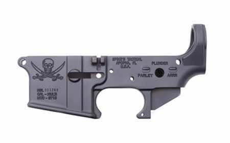 Spikes STLS016 Calico Jack Stripped Lower Receiver Multi-Caliber 7075-T6 Aluminum Black Anodized for AR-15