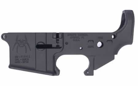 Spikes STLS018 Spider Stripped Lower Receiver with Fire & Safe Markings Multi-Caliber 7075-T6 Aluminum Black Anodized for AR-15