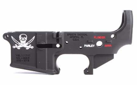 Spikes STLS016CFA Calico Jack Stripped Lower Receiver Multi-Caliber 7075-T6 Aluminum Black Anodized with Color Fill for AR-15