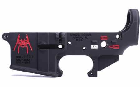 Spikes STLS019CFA Spider Stripped Lower Receiver Multi-Caliber 7075-T6 Aluminum Black Anodized with Color Fill for AR-15