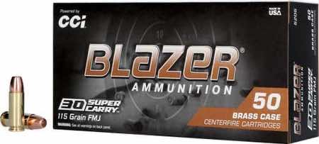 CCI 5205 Blazer Brass Handgun 30 Super Carry 115 gr Full Metal Jacket Flat Nose 50 Per Box/ 20 Case