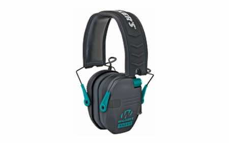 Walker's GWPRSEMTL Razor Slim Electronic Muff 23 dB Over the Head Black Polymer w/Teal Accents