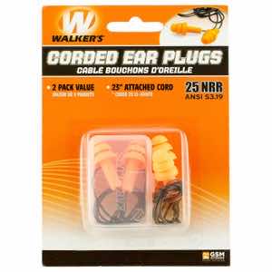 Walker's GWPEPCORD2PK Corded Foam Ear Plugs 33 dB In The Ear Orange/Black Adult 2 Per Pack