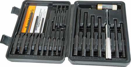 Wheeler 110128 Master Roll Pin Punch Set Steel Universal Knurled Handle 19 Pieces