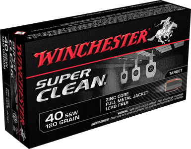 Winchester Ammo W40SWLF Super Clean 40 S&W 120 gr Lead Free Full Metal Jacket 50 Per Box/ 10 Case
