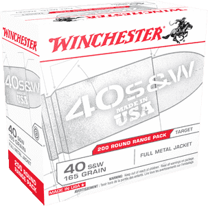 Winchester Ammo USA40W USA Range Pack 40 S&W 165 gr Full Metal Jacket 200 Per Box/ 3 Case